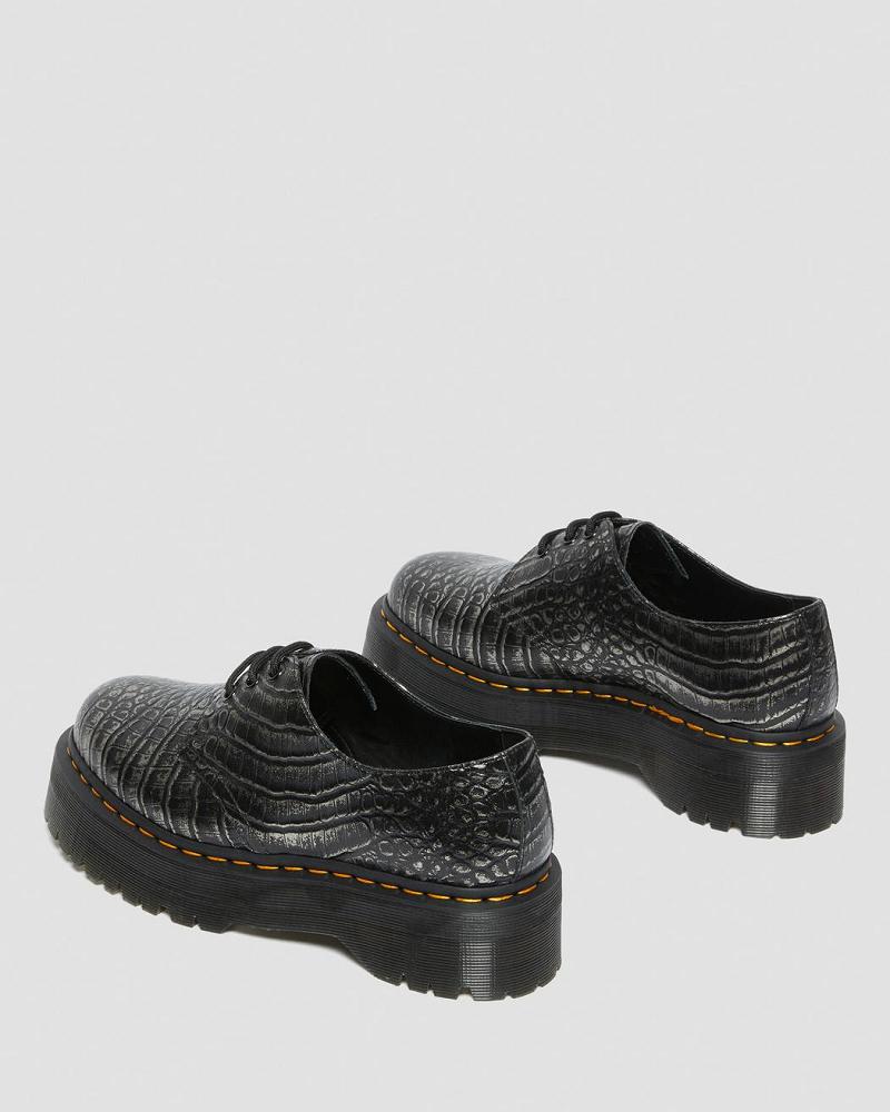 Dr Martens 1461 Croc Emboss Læder Platform Sko Dame Sort | DK 385KOR